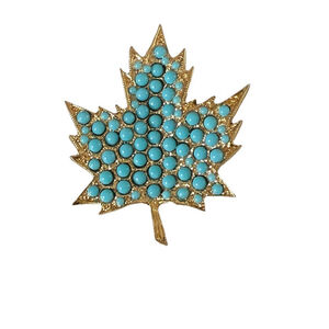 Vintage Boucher Signed Brooch - Maple Leaf Turquoise